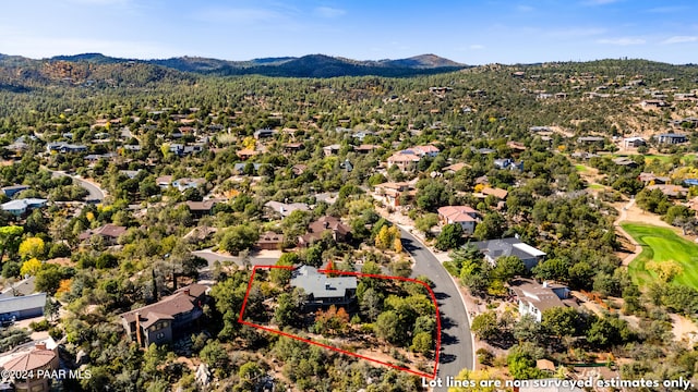 drone / aerial view featuring a mountain view