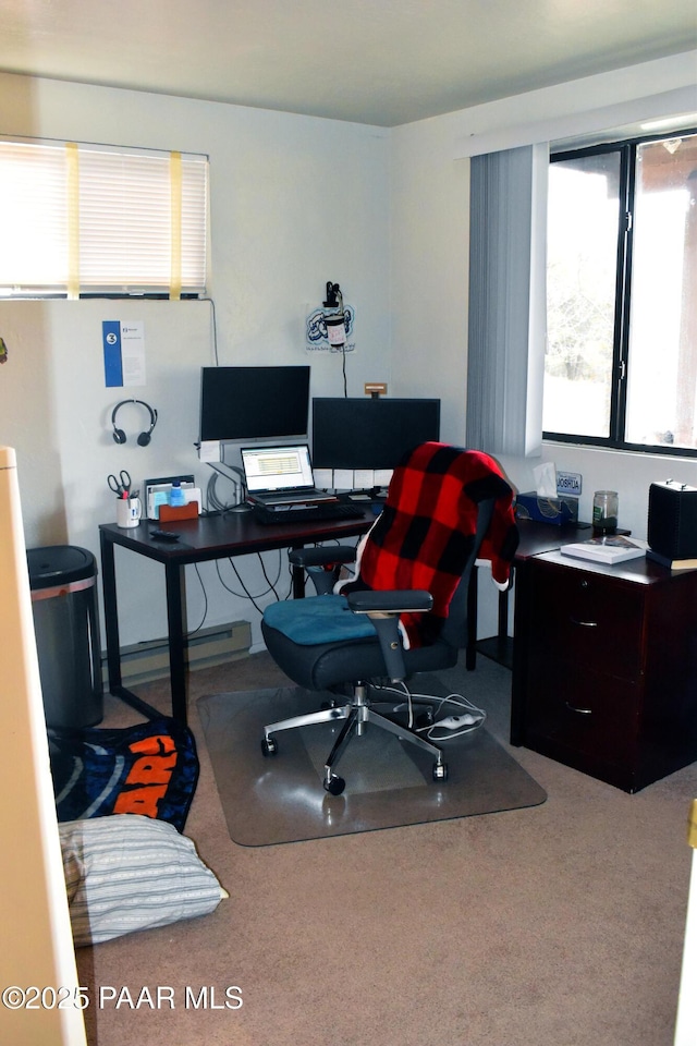 view of carpeted home office