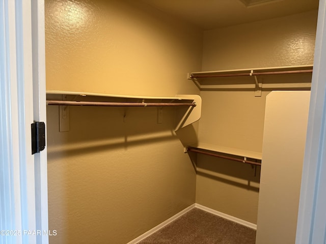 spacious closet featuring dark carpet