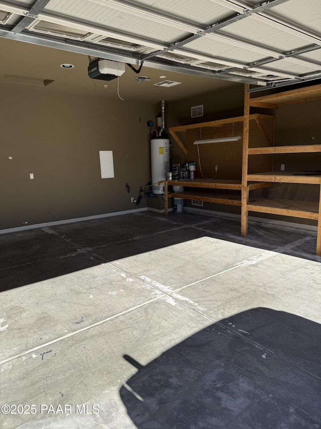 garage featuring a garage door opener and gas water heater