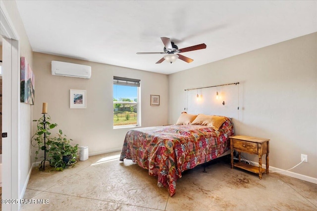 455 Bernice Dr, Chino Valley, AZ 86323 - bedroom featuring a wall unit AC, baseboards, and a ceiling fan