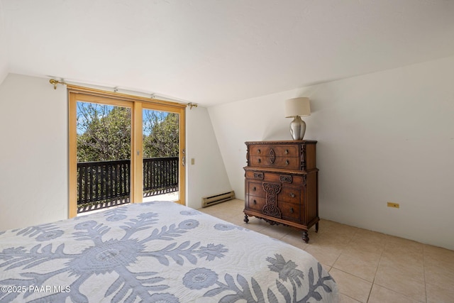 500 Broadview St, Prescott, AZ 86303 - bedroom featuring access to outside, a baseboard heating unit, lofted ceiling, and light tile patterned floors