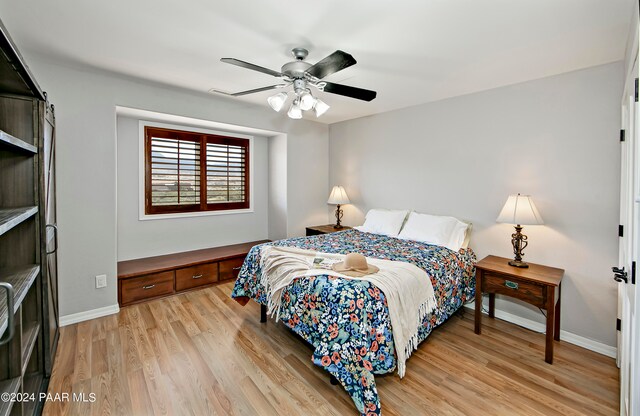 10190 N Prescott Ridge Rd, Prescott Valley, AZ 86315 - bedroom with ceiling fan and light wood-type flooring