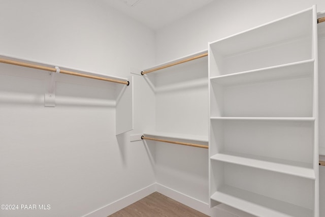 walk in closet with hardwood / wood-style flooring