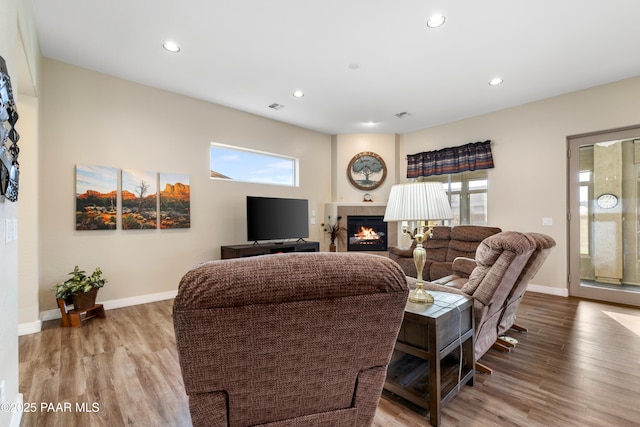 living room with light hardwood / wood-style flooring and a healthy amount of sunlight