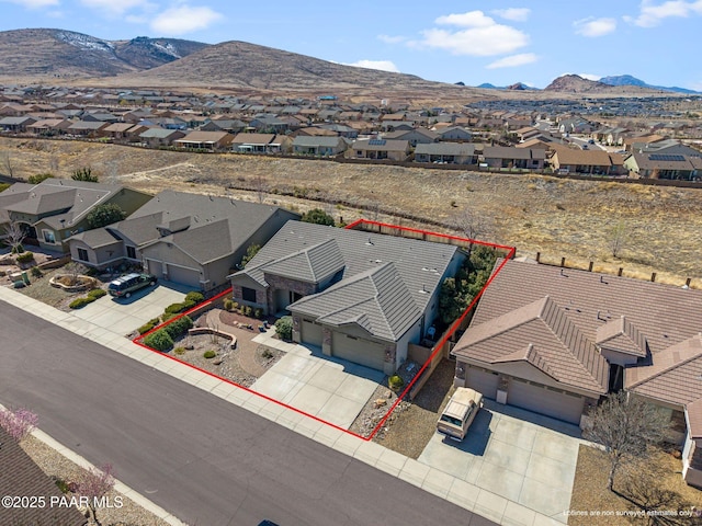 aerial view featuring a residential view and a mountain view