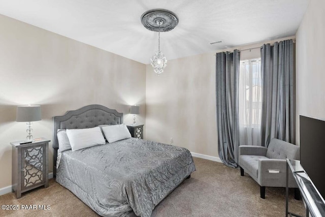 1657 Bainbridge Ln, Chino Valley, AZ 86323 - carpeted bedroom featuring baseboards and a chandelier