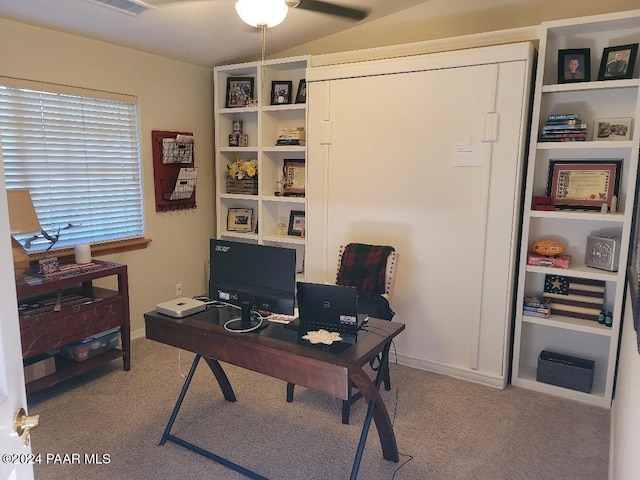 home office with light carpet