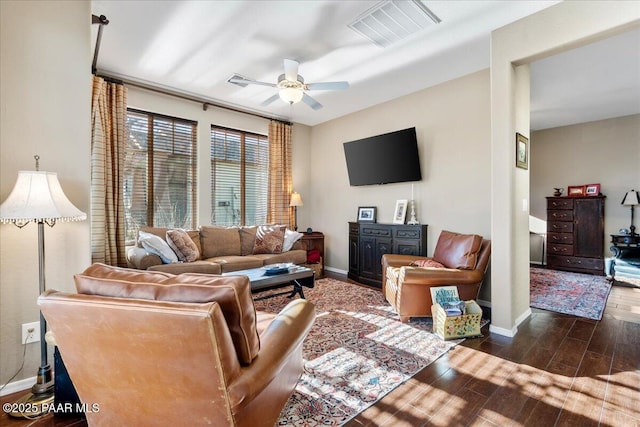 living room featuring ceiling fan