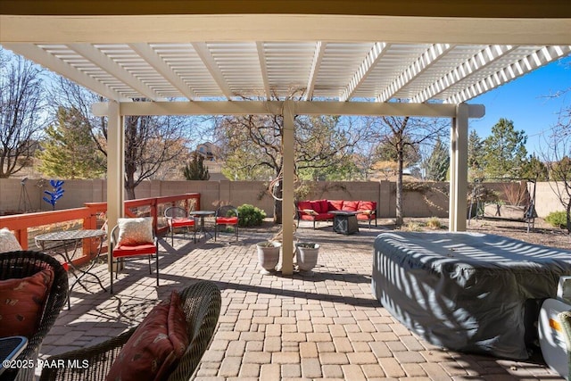 view of patio / terrace with an outdoor hangout area and a pergola