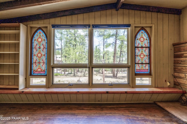 769 Cherokee Rd, Prescott, AZ 86303 - detailed view of wood finished floors, beamed ceiling, and wooden walls