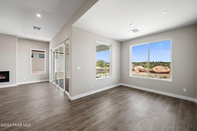 spare room featuring plenty of natural light and dark hardwood / wood-style floors