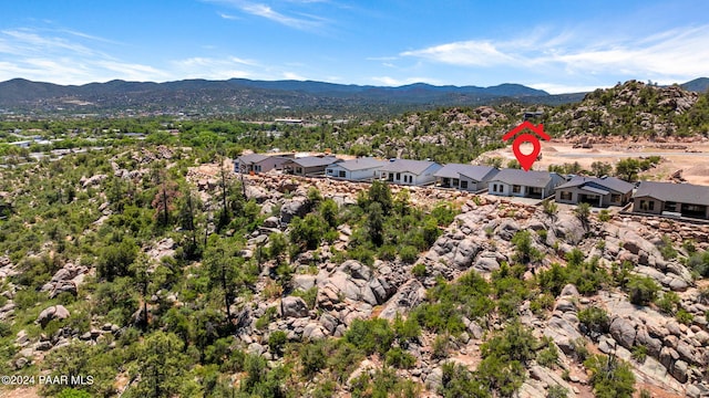 birds eye view of property featuring a mountain view