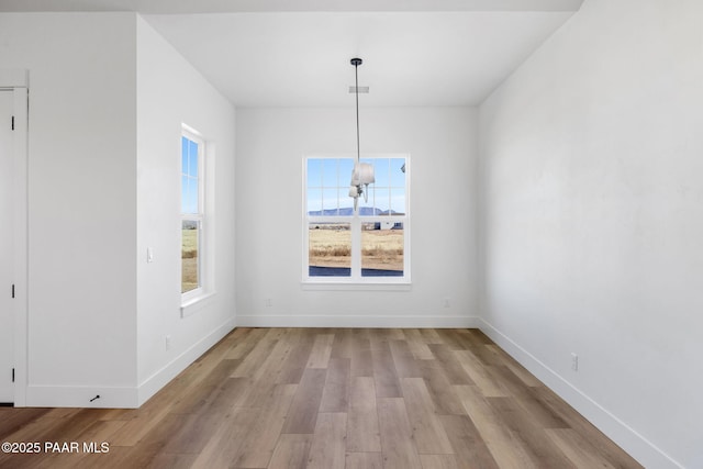 unfurnished dining area with light wood-type flooring