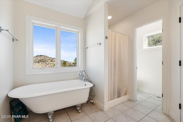 1310 W Carlock Dr, Prescott, AZ 86305 - bathroom featuring tile patterned flooring, baseboards, a soaking tub, and curtained shower