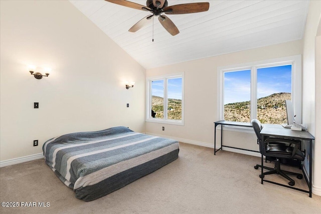 1310 W Carlock Dr, Prescott, AZ 86305 - bedroom with light carpet, vaulted ceiling, baseboards, and a desk