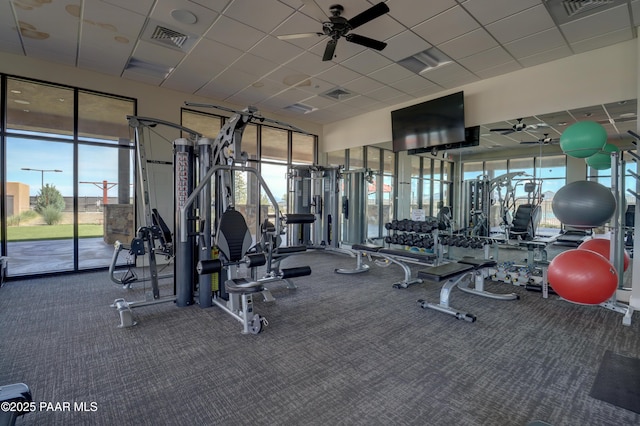 5306 Rocky Vista Dr, Prescott, AZ 86301 - gym with ceiling fan, carpet floors, and a paneled ceiling