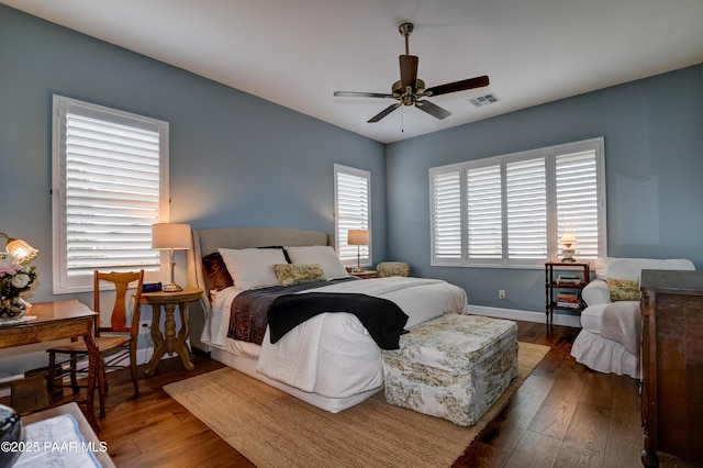 5306 Rocky Vista Dr, Prescott, AZ 86301 - bedroom with hardwood / wood-style floors, baseboards, and ceiling fan