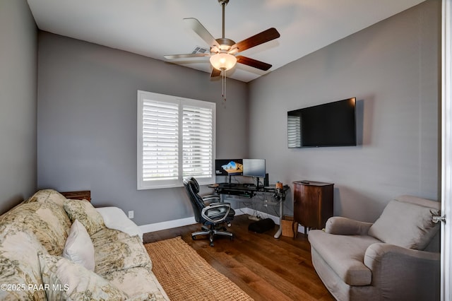 5306 Rocky Vista Dr, Prescott, AZ 86301 - home office featuring a ceiling fan, wood finished floors, and baseboards