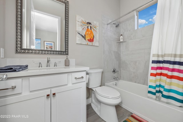 3771 Blazing Ore Trl, Prescott, AZ 86301 - full bathroom featuring toilet, wood-type flooring, vanity, and shower / tub combo with curtain
