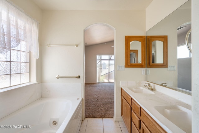 1269 N Oxbow Dr, Dewey-Humboldt, AZ 86327 - full bathroom featuring double vanity, a tub with jets, and tile patterned floors