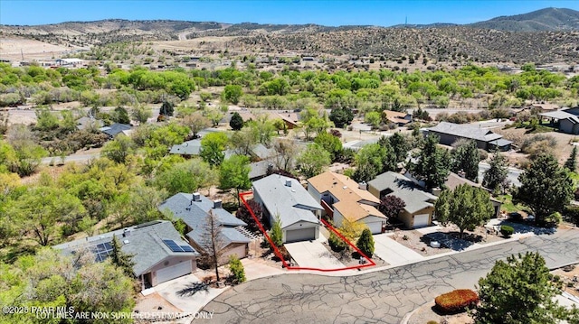 aerial view featuring a residential view and a mountain view