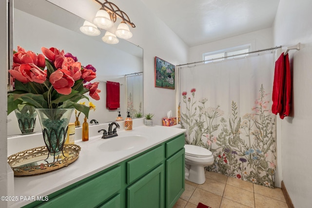 25820 N Poppy Dr, Paulden, AZ 86334 - bathroom with vanity, toilet, tile patterned flooring, and curtained shower