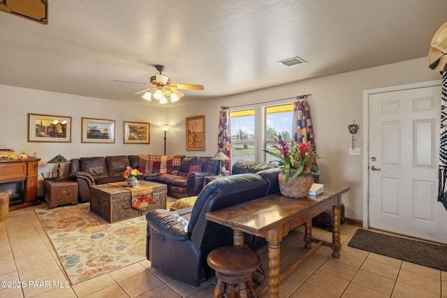 25820 N Poppy Dr, Paulden, AZ 86334 - living room with light tile patterned floors and ceiling fan