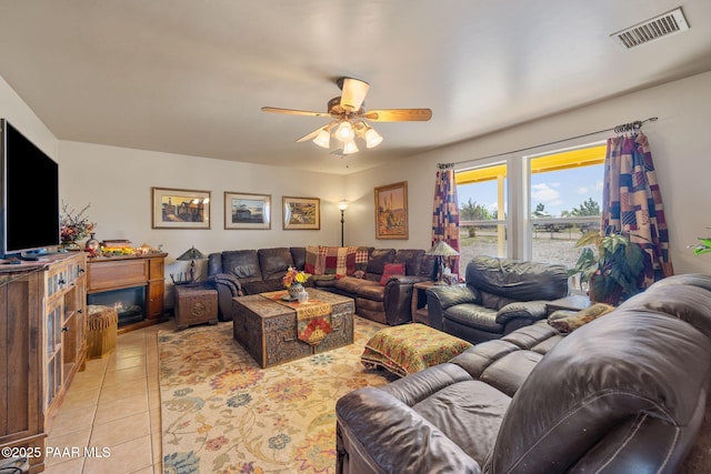 25820 N Poppy Dr, Paulden, AZ 86334 - living area featuring light tile patterned flooring and ceiling fan