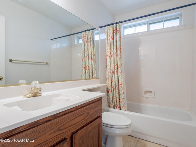 5700 N Concho Dr, Prescott Valley, AZ 86314 - bathroom featuring vanity, toilet, shower / bath combination with curtain, and tile patterned flooring