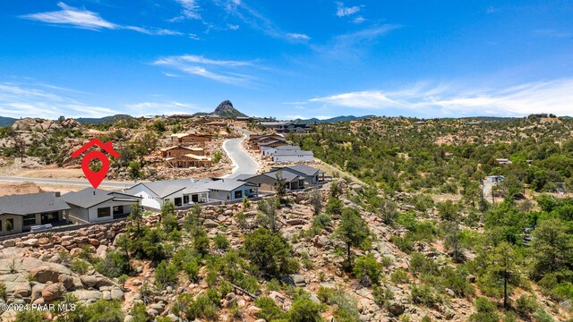 drone / aerial view featuring a mountain view