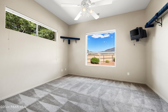 spare room with carpet and ceiling fan