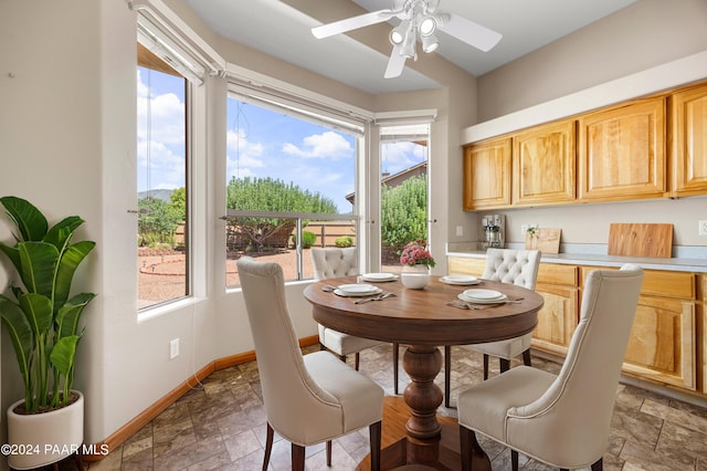 dining room featuring ceiling fan and a wealth of natural light