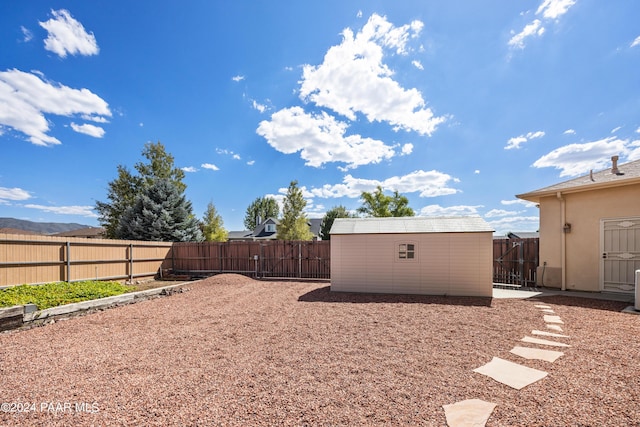 view of yard featuring a shed