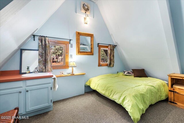 2308 W Mountain Laurel Rd, Prescott, AZ 86303 - bedroom featuring a sink, carpet flooring, and vaulted ceiling