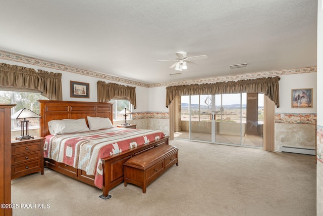 14705 E State Route 169, Dewey-Humboldt, AZ 86327 - bedroom featuring access to exterior, baseboard heating, light carpet, multiple windows, and a wainscoted wall