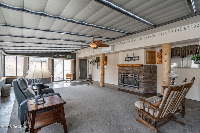 14705 E State Route 169, Dewey-Humboldt, AZ 86327 - carpeted living area featuring a fireplace and a wall unit AC