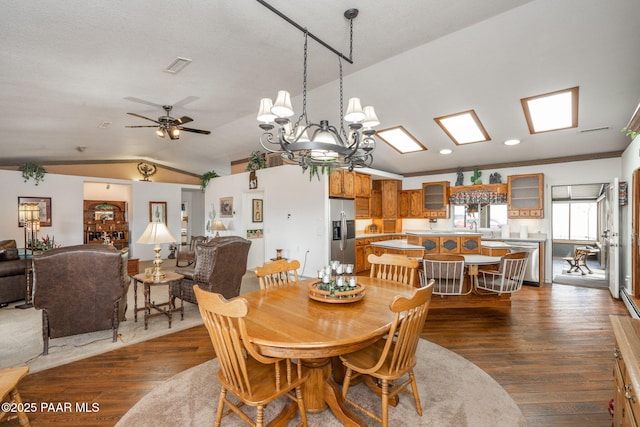 14705 E State Route 169, Dewey-Humboldt, AZ 86327 - dining space featuring lofted ceiling, a chandelier, a ceiling fan, dark wood-style floors, and recessed lighting