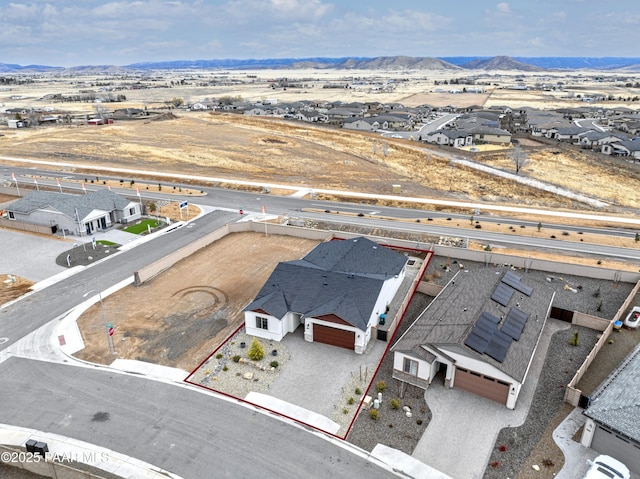 aerial view featuring a residential view and a mountain view