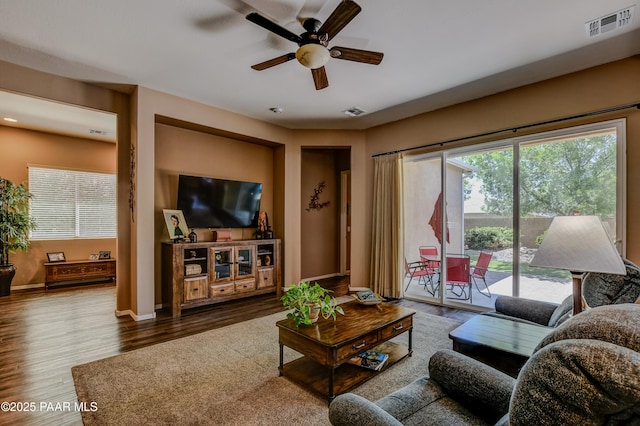 12993 E Toro St, Dewey-Humboldt, AZ 86327 - living room featuring ceiling fan and wood finished floors