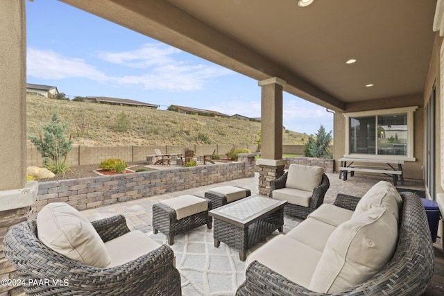 5109 Porter Creek Dr, Prescott, AZ 86301 - fenced backyard featuring a patio area and outdoor lounge area