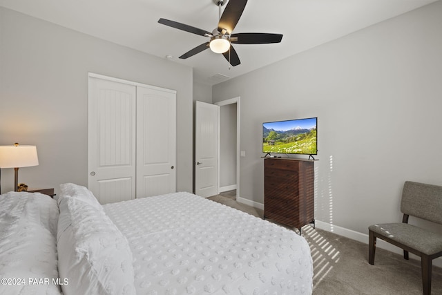 5109 Porter Creek Dr, Prescott, AZ 86301 - bedroom featuring a closet, carpet, baseboards, and a ceiling fan
