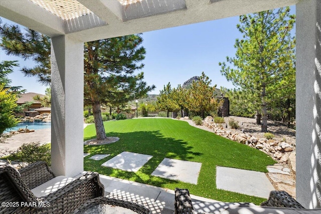 1369 Sierry Peaks Dr, Prescott, AZ 86305 - view of green lawn featuring an outdoor pool and a patio