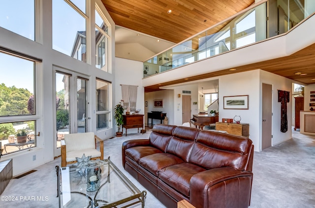 1301 S Manzanita Hill Rd, Prescott, AZ 86303 - living area featuring carpet flooring, wooden ceiling, and visible vents