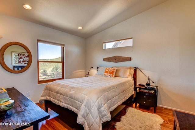 1301 S Manzanita Hill Rd, Prescott, AZ 86303 - bedroom with recessed lighting, baseboards, wood finished floors, and lofted ceiling