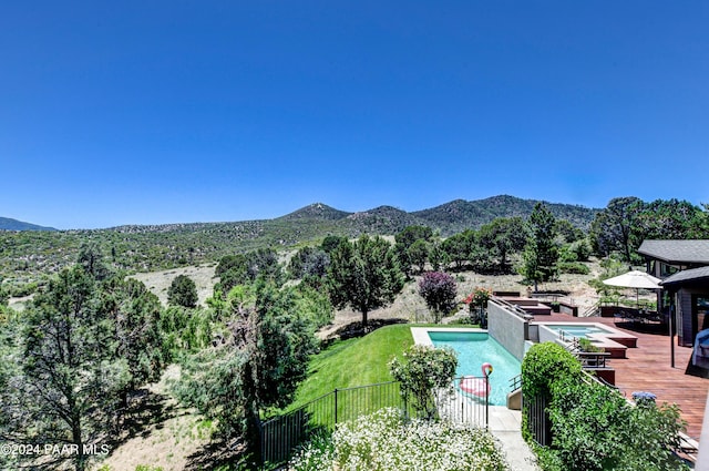 1301 S Manzanita Hill Rd, Prescott, AZ 86303 - view of pool with a deck with mountain view, a fenced in pool, and fence
