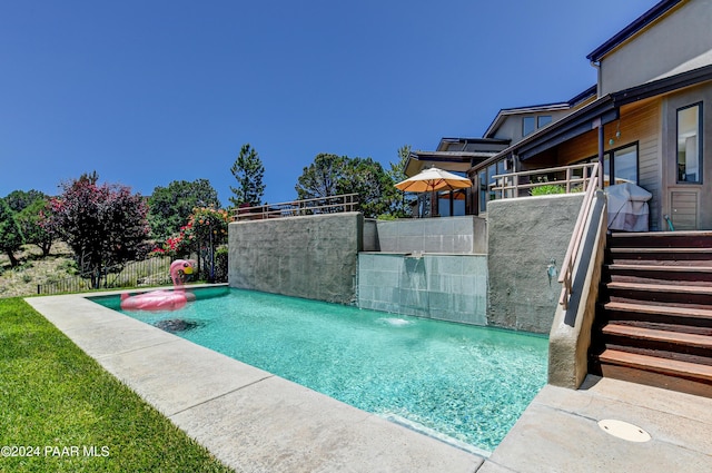 1301 S Manzanita Hill Rd, Prescott, AZ 86303 - view of pool featuring a fenced in pool, fence, and stairs