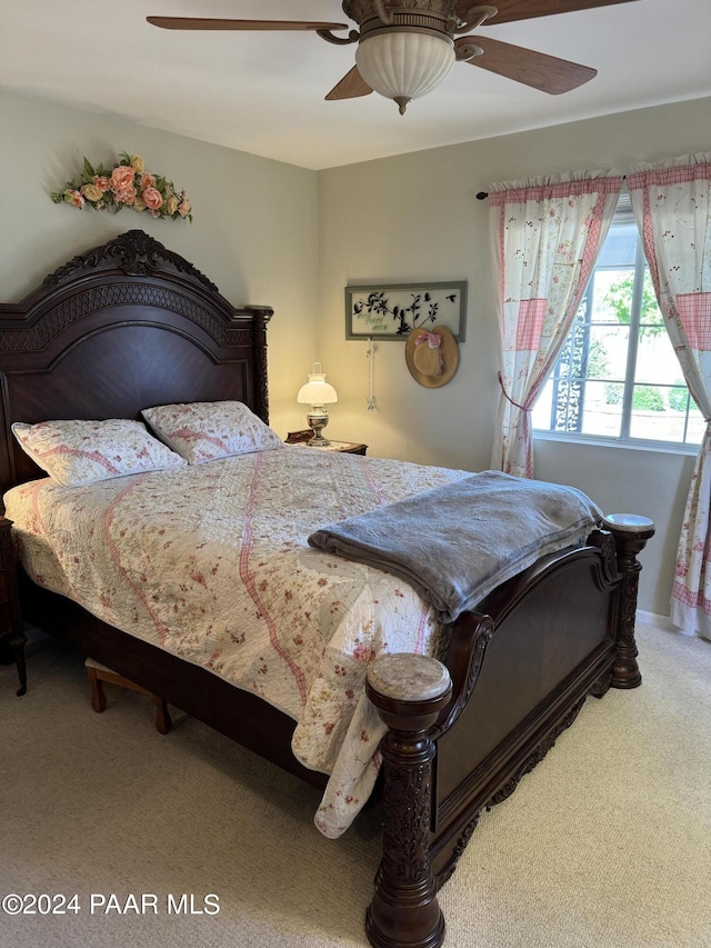 bedroom featuring carpet flooring and ceiling fan