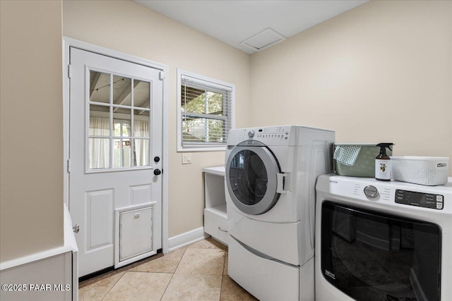 122 N Willow St, Prescott, AZ 86305 - laundry area featuring washing machine and dryer, light tile patterned flooring, and baseboards