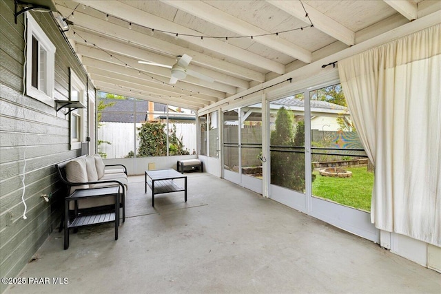 122 N Willow St, Prescott, AZ 86305 - sunroom featuring beamed ceiling and an outdoor living space with a fire pit